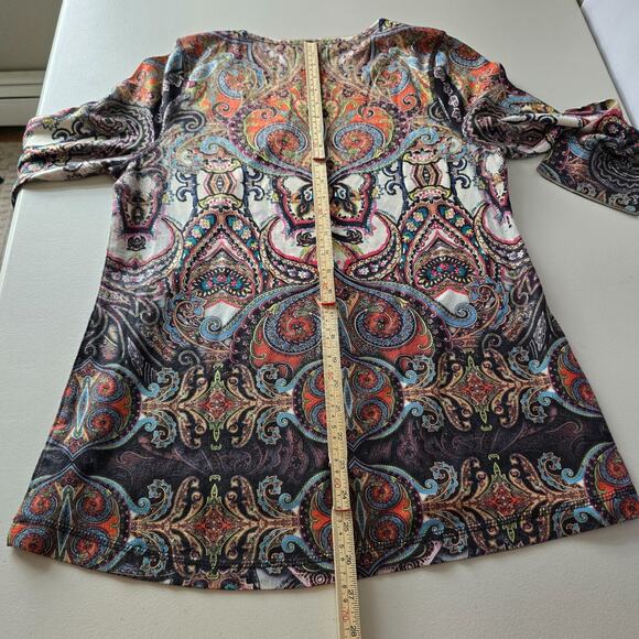 Unity World Wear Blouse Women's L Paisley Multi-Color Third Quarter Sleeve - Picture 11 of 16